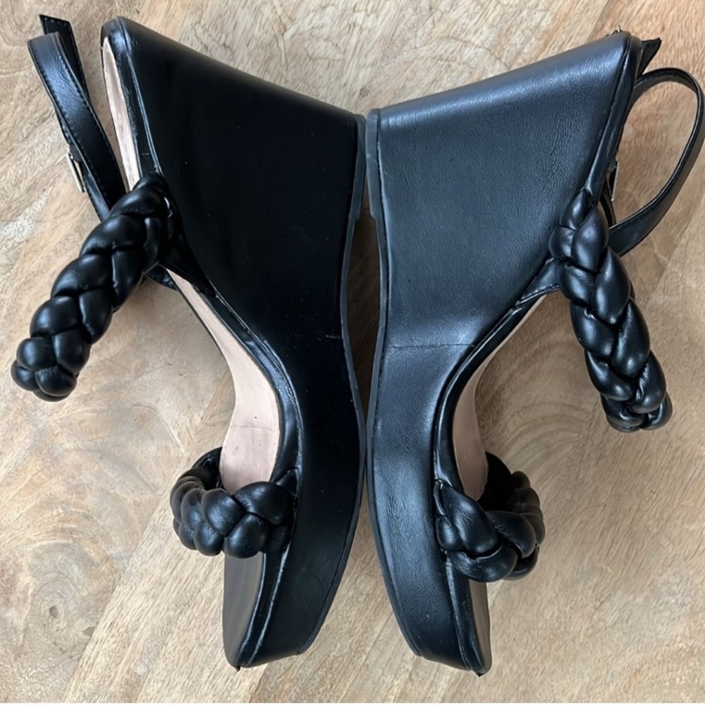 SCHUTZ Black Leather Wedge Sandal Size 9.5 - Picture 3 of 8